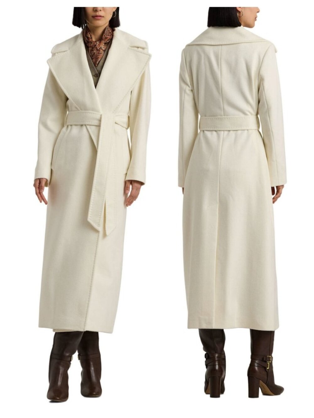 Lauren Ralph Lauren Belted Wool Blend Wrap Maxi Coat Moda Cream